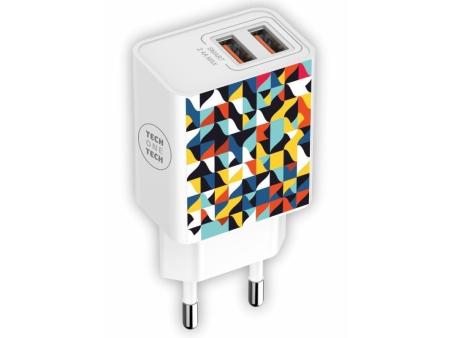 Cargador de Pared Tech One Tech Kaleydos TEC2508/ 2xUSB/ 2.4A/ Blanco