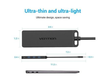 Hub USB 3.0 Vention CHLBB/ 4xUSB/ 1xMicroUSB PD