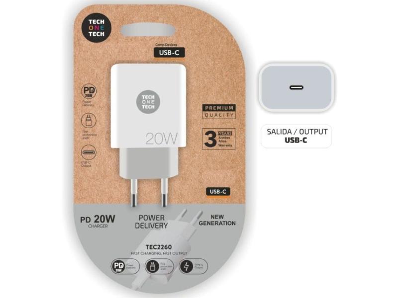 Cargador de Pared Tech One Tech TEC2260/ 1xUSB Tipo-C/ 20W