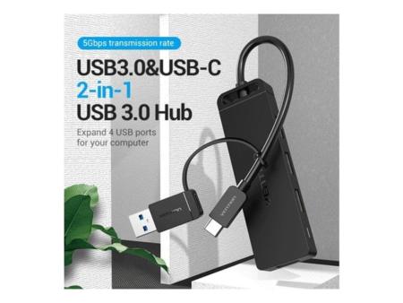 Hub USB 3.0 y Tipo-C Vention CHTBB/ 4xUSB/ USB Tipo-C PD