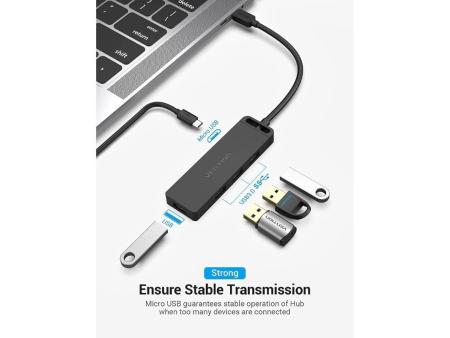 Hub USB Tipo-C Vention TGKBF/ 4xUSB/ 1xMicroUSB PD/ 1m