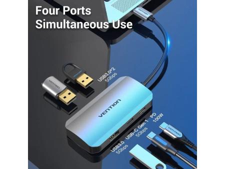 Hub USB Tipo-C Vention TNDHB/ 3xUSB/ 1xUSB Tipo-C/ 1xUSB Tipo-C PD