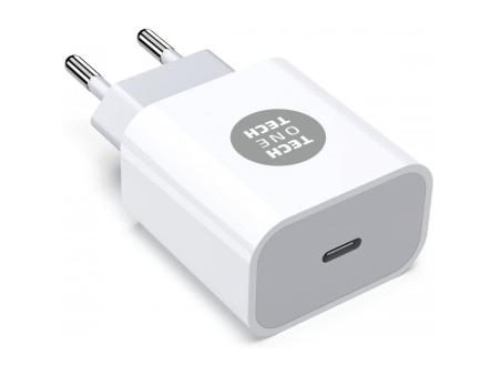 Cargador de Pared Tech One Tech TEC2262/ 1xUSB Tipo-C + Cable Lightning/ 3A/ Blanco