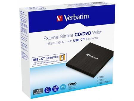 Grabadora Externa CD/DVD Verbartim 43886 conexión USB Tipo-C