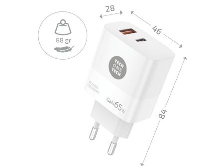 Cargador Gan de Pared Tech One Tech GaN PD TEC2273 / 1xUSB Tipo-C/ 1x USB/ 65W