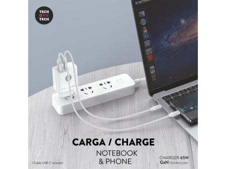 Cargador Gan de Pared Tech One Tech GaN PD TEC2273 / 1xUSB Tipo-C/ 1x USB/ 65W