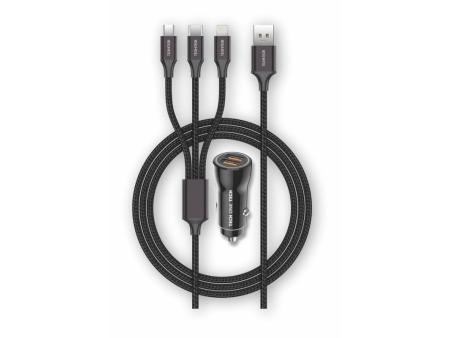 Cargador de Coche Tech One Tech TEC2810/ 2xUSB + Cable 3 en 1/ 2.4A