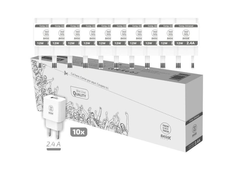 Pack 10 Cargadores de Pared Tech One Tech Basik TEC2954/ 1xUSB/ 12W