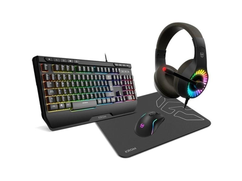 Pack Gaming Krom kenya/ Teclado RGB + Ratón Óptico + Alfombrilla + Auriculares