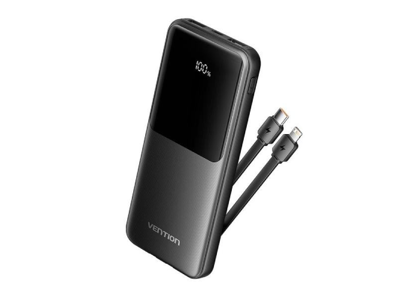 Powerbank 10000mAh Vention FHOB0/ 22.5W/ Negra/ Incluye Cable USB TIpo-C y Lightning