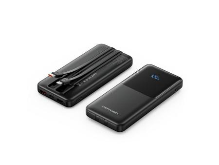 Powerbank 10000mAh Vention FHOB0/ 22.5W/ Negra/ Incluye Cable USB TIpo-C y Lightning