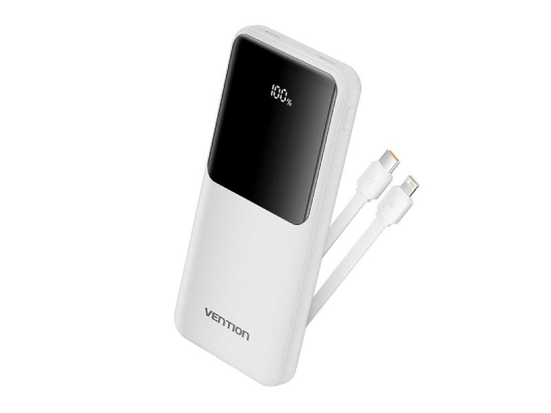 Powerbank 10000mAh Vention FHOW0/ 22.5W/ Blanca/ Incluye Cable USB TIpo-C y Lightning