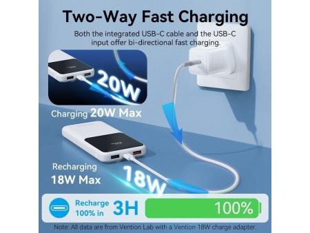 Powerbank 10000mAh Vention FHOW0/ 22.5W/ Blanca/ Incluye Cable USB TIpo-C y Lightning