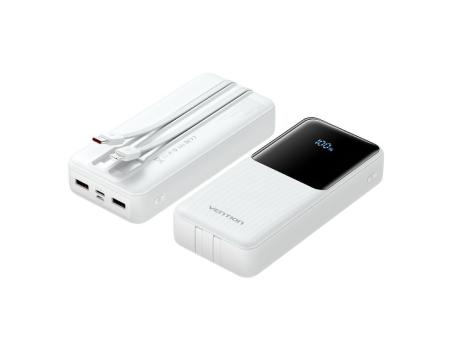 Powerbank 20000mAh Vention FHPW0/ 22.5W/ Blanca/ Incluye Cable USB TIpo-C y Lightning