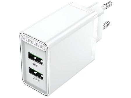 Cargador de Pared Vention FBAW0-EU/ 2xUSB/ 18W/ Blanco