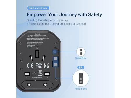 Cargador de Pared Universal Vention FJCB0/ Toma de Corriente Universal/ 1xUSB Tipo-C/ 2xUSB/ 20W