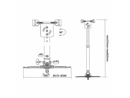 Soporte de Techo para Proyector Aisens CP02TSRE-051/ Giratorio-Inclinable-Extensible/ hasta 20kg