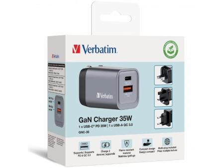 Cargador de Pared Universal Verbatim GNC-35/ 1xUSB Tipo-C/ 1xUSB/ 35W