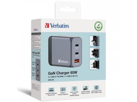 Cargador de Pared Universal Verbatim GNC-65/ 2xUSB Tipo-C/ 1xUSB/ 65W