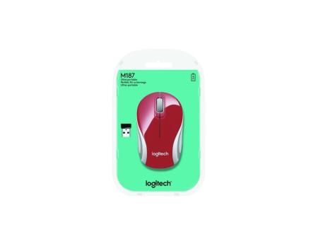 Ratón Mini Inalámbrico Logitech M187/ Hasta 1000 DPI/ Rojo