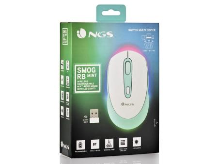 Ratón Inalámbrico por Bluetooth NGS Smog Mint-RB/ Batería recargable/ Hasta 2400 DPI/ Verde Menta