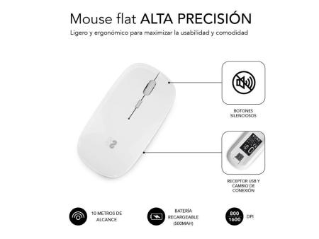 Ratón Inalámbrico por Bluetooth Subblim Dual Flat/ Batería recargable/ Hasta 1600 DPI/ Blanco