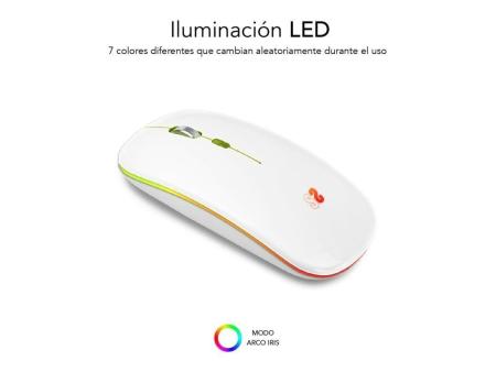 Ratón Inalámbrico por Bluetooth Subblim LED Dual Flat/ Batería recargable/ Hasta 1600 DPI/ Blanco