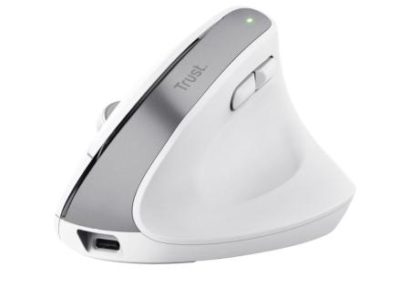 Ratón Ergonómico Inalámbrico por Bluetooth Trust Bayo+/ Batería Recargable/ Hasta 2400 DPI/ Blanco