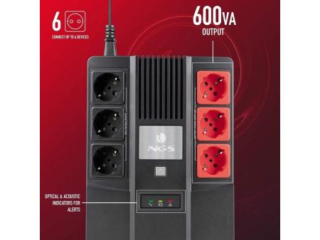 SAI Offline NGS Fortress Bunker/ 600VA-360W/ 6 Salidas/ Formato Bloque