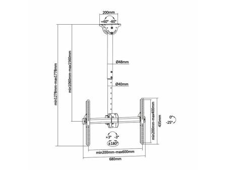 Soporte de Techo Giratorio/ Inclinable/ Extensible/ Nivelable Aisens CT70TSLE-033 para TV de 37-70'/ hasta 50kg