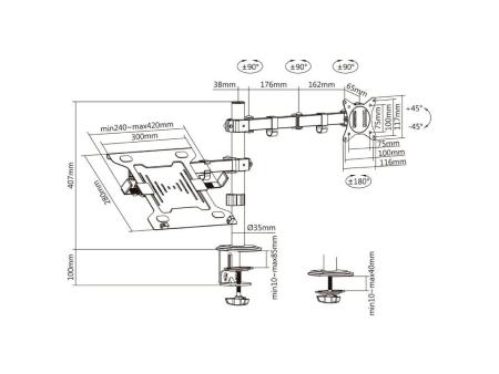 Soporte de Mesa Orientable/ Inclinable DTL32TSR-193 para TV y Portátil de 17-32'