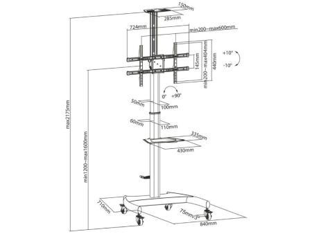 Soporte de Pie Inclinable/ Giratorio con Ruedas y Manivela Aisens FT70TE-169 para TV 37-70'/ hasta 50kg