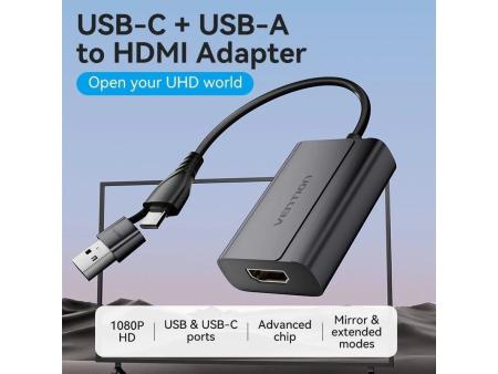 Adaptador Vention ACYHB/ USB Tipo-C Macho/ USB Macho - HDMI Hembra