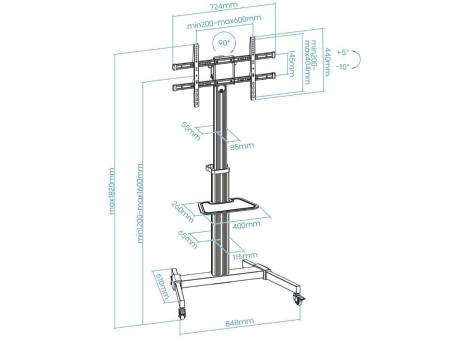 Soporte de Pie Inclinable con Ruedas TooQ FS1886M-B para TV de 37-86'/ hasta 50kg