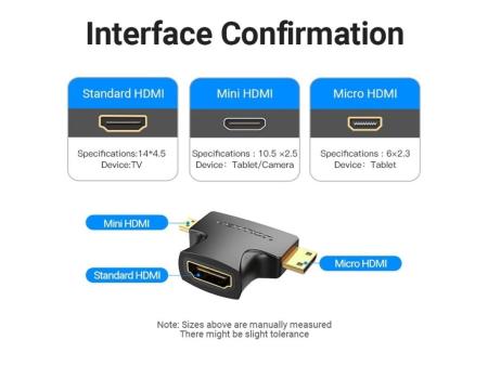 Adaptador HDMI 2 en 1 Vention AGFB0/ HDMI Hembra a Micro HDMI Macho - Mini HDMI Macho