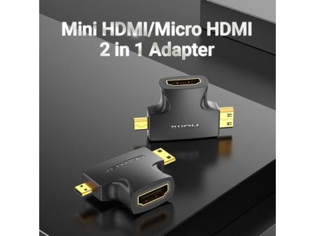 Adaptador HDMI 2 en 1 Vention AGFB0/ HDMI Hembra a Micro HDMI Macho - Mini HDMI Macho