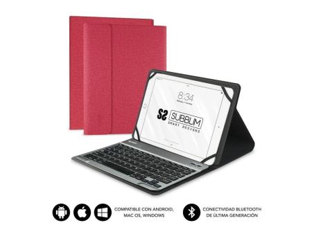 Funda con Teclado Subblim Keytab Pro Bluetooth para Tablets de 10.1'-10.8'/ Roja