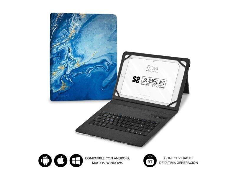 Funda con Teclado Subblim Keytab Pro Bluetooth para Tablets de 9'-11'/ Marmol Azul