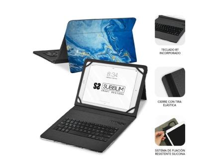 Funda con Teclado Subblim Keytab Pro Bluetooth para Tablets de 9'-11'/ Marmol Azul