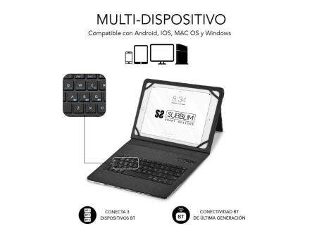 Funda con Teclado Subblim Keytab Pro Bluetooth para Tablets de 9'-11'/ Marmol Azul