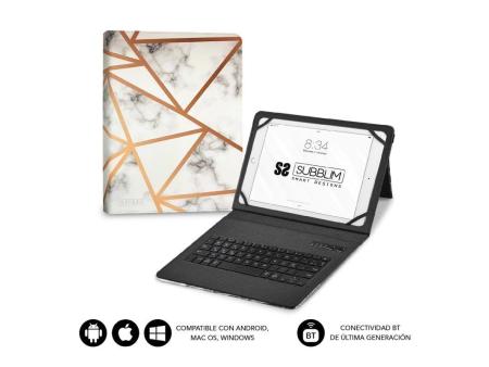 Funda con Teclado Subblim Keytab Pro Bluetooth para Tablets de 9'-11'/ Marmol Blanco