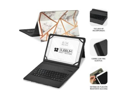 Funda con Teclado Subblim Keytab Pro Bluetooth para Tablets de 9'-11'/ Marmol Blanco