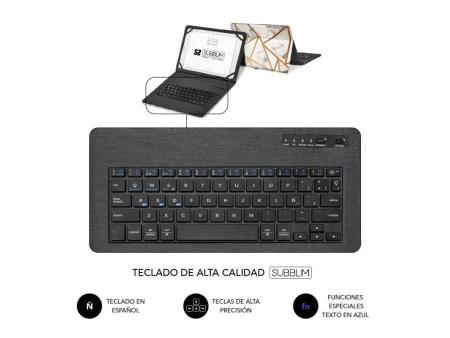 Funda con Teclado Subblim Keytab Pro Bluetooth para Tablets de 9'-11'/ Marmol Blanco