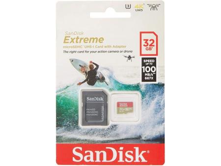 Tarjeta de Memoria SanDisk Extreme 32GB microSD HC UHS-I con Adaptador/ Clase 10/ 100MBs