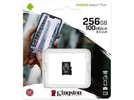 Tarjeta de Memoria Kingston CANVAS Select Plus 256GB microSD XC/ Clase 10/ 100MBs