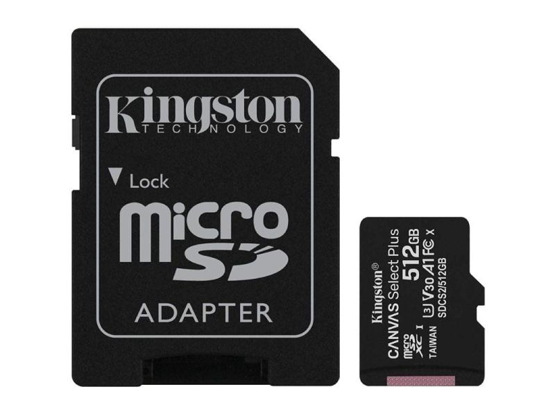 Tarjeta de Memoria Kingston CANVAS Select Plus 512GB microSD XC con Adaptador/ Clase 10/ 100MBs