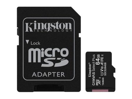 Tarjeta de Memoria Kingston CANVAS Select Plus 64GB microSD XC con Adaptador/ Clase 10/ 100MBs