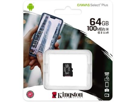 Tarjeta de Memoria Kingston CANVAS Select Plus 64GB microSD XC/ Clase 10/ 100MBs