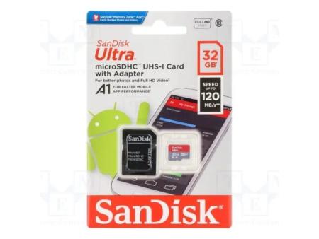 Tarjeta de Memoria SanDisk Ultra 32GB microSD HC UHS-I con Adaptador/ Clase 10/ 120MBs