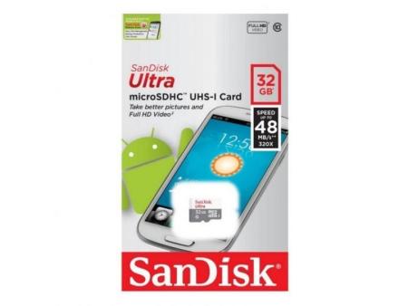 Tarjeta de Memoria SanDisk Ultra 32GB microSD HC con Adaptador/ Clase 10/ 100MB/s